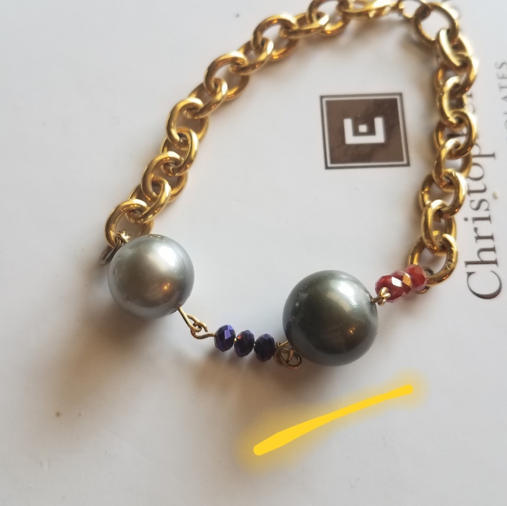Authentic Tahitian black pearl bracelet 12mm 8in